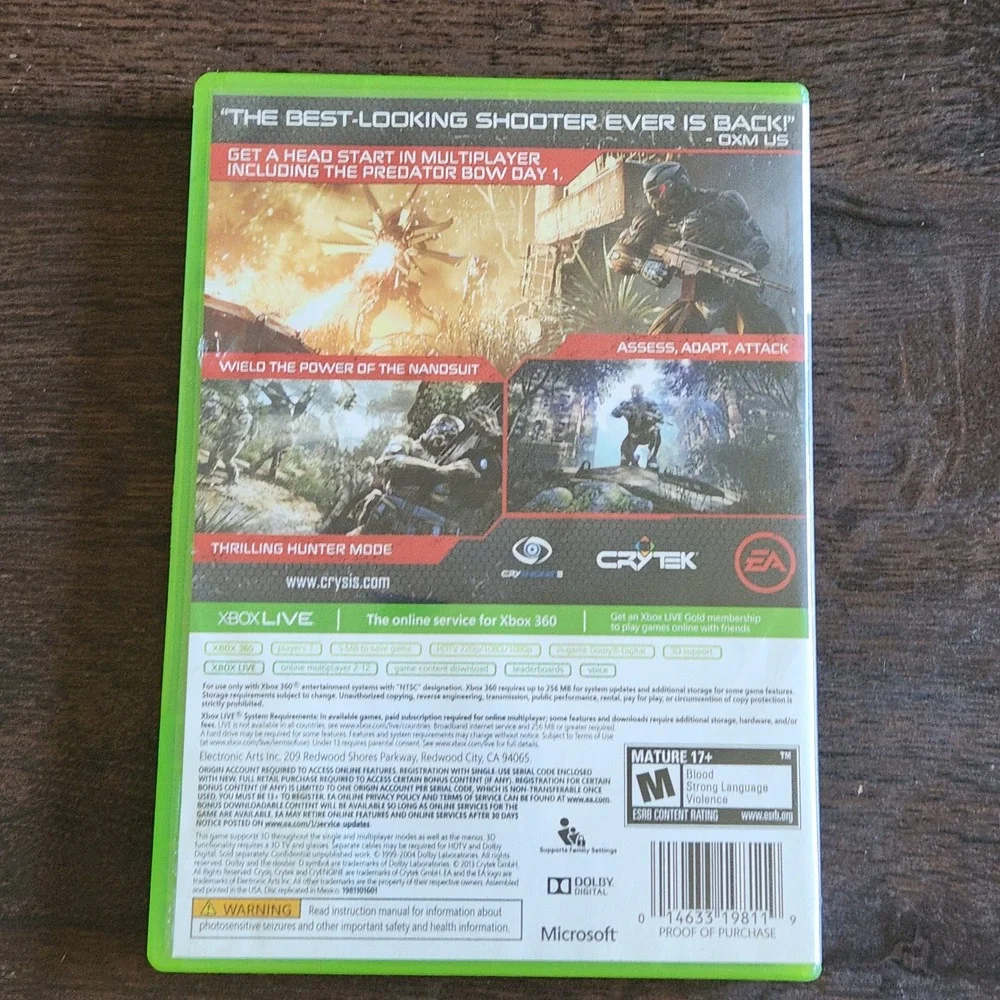 Crysis 3‎ Hunter Edition Xbox 360 Game With Case and Disc